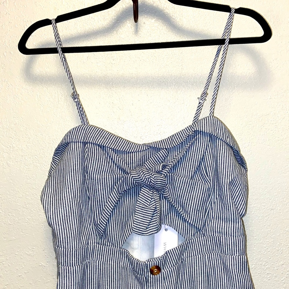 White Closet Navy White Ticking Sweetheart Neckline Nautical Midi Sundress - Picture 2 of 11